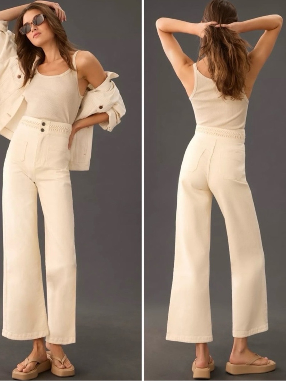 High-Rise Wide-Leg Pants in Cream